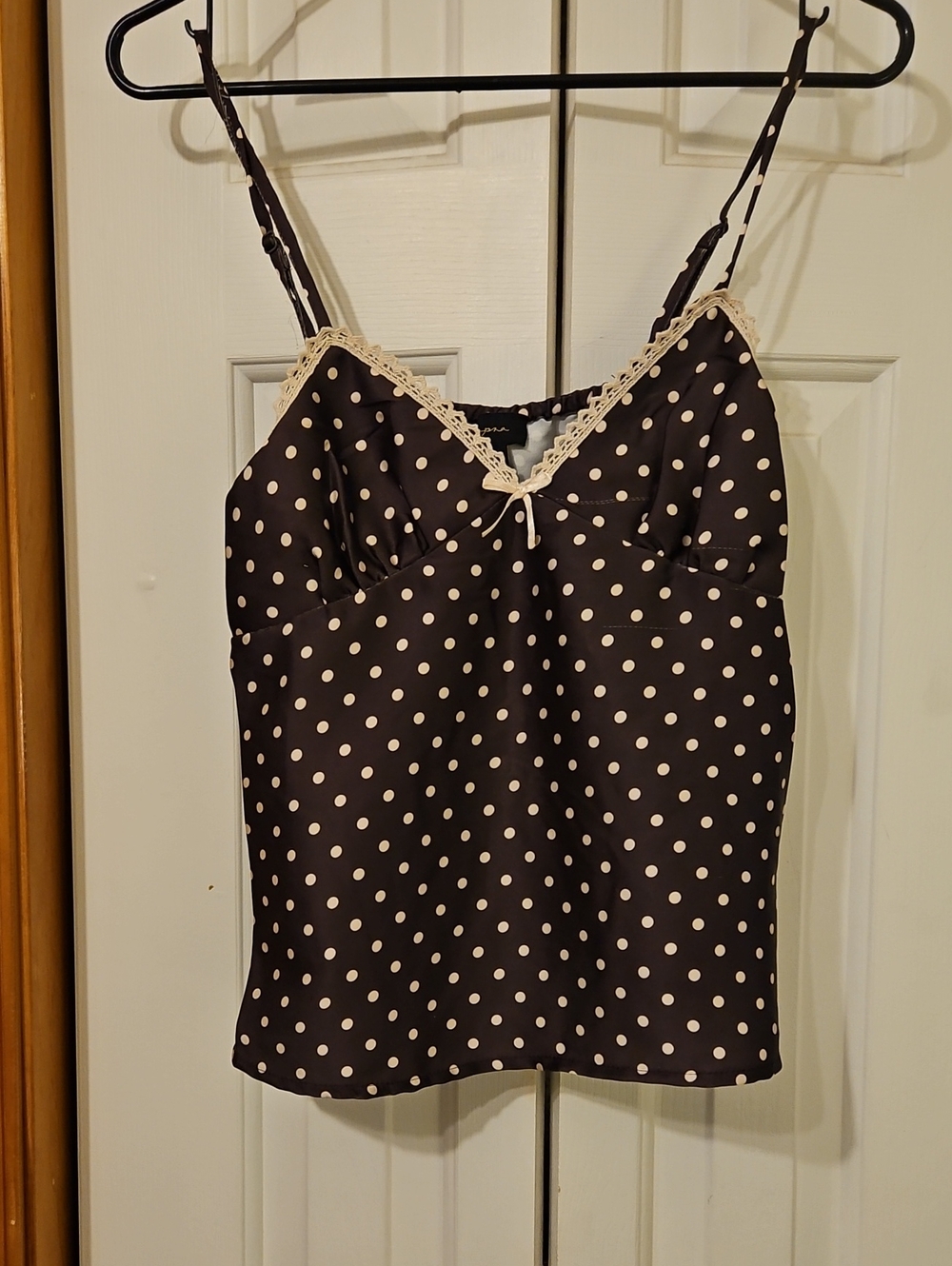 Japna Brown Polka Dot Camisole with Cream Lace